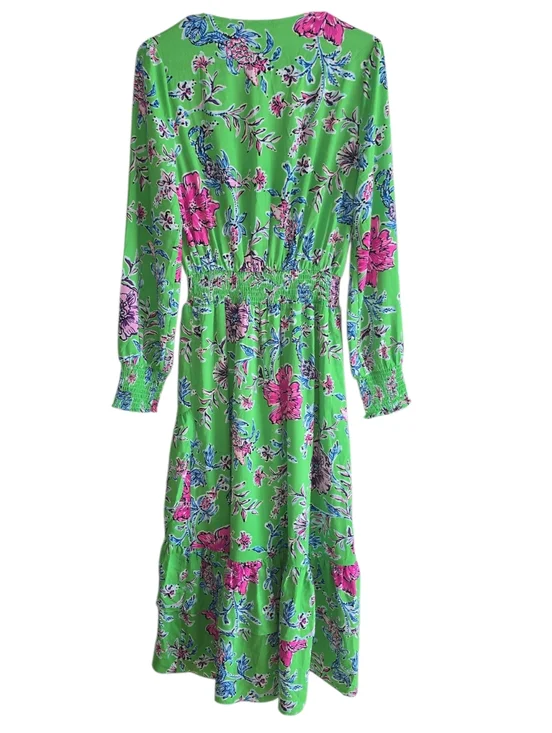 Lilly Pulitzer Chistiana Green Floral Ruffled Midi Dress Size 8 - Picture 3 of 7